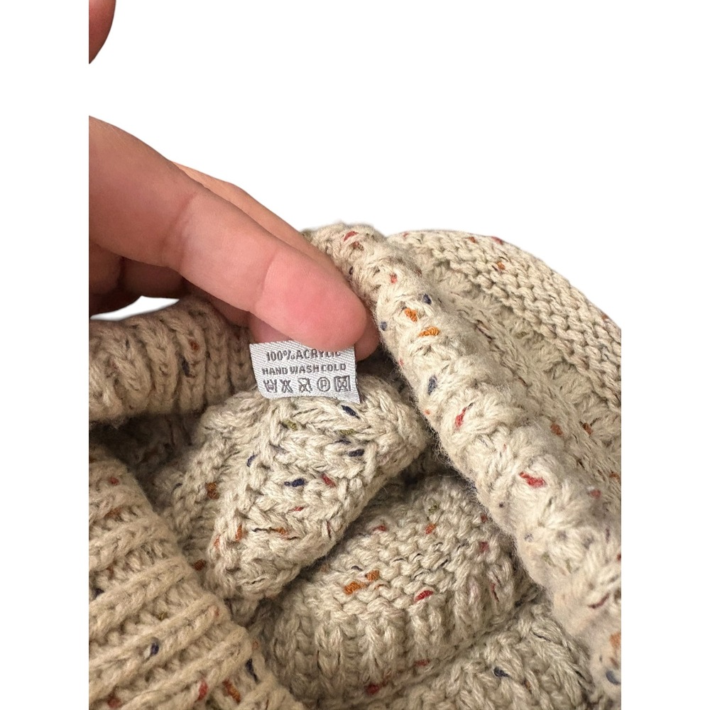C.C Knit Beanie Hat Cream Speckled Chunky Cable Slouchy Womens Winter - Picture 8 of 8